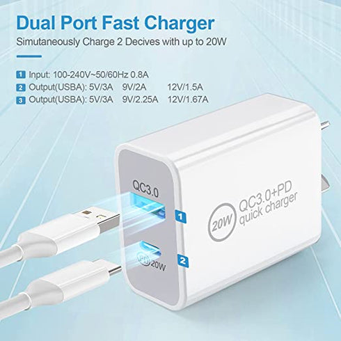 20W PD+QC 3.0 Fast Charger Wall Adapter