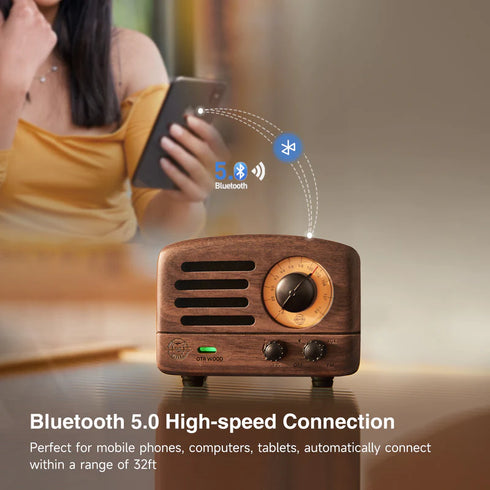 MUZEN OTR Portable Retro FM Radio Bluetooth Speaker-Walnutwood