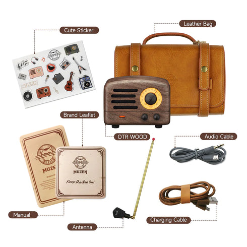 MUZEN OTR Portable Retro FM Radio Bluetooth Speaker-Walnutwood